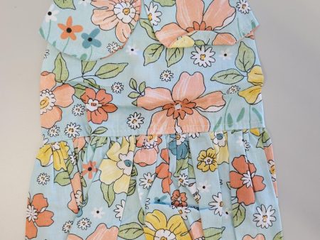 light cotton dress light green with multiple flowers Online Sale