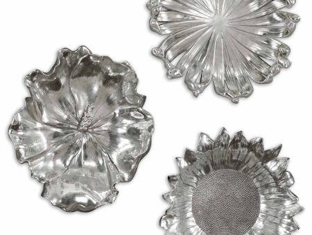 Silver Flowers Wall Art, Set 3 Online Hot Sale