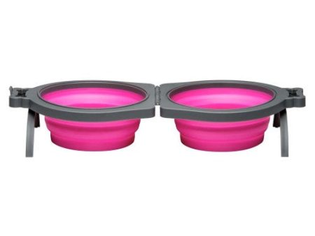 Loving Pets Travel Double Diner Dog Bowl Pink, 1 Each Medium by Loving Pets Online Sale