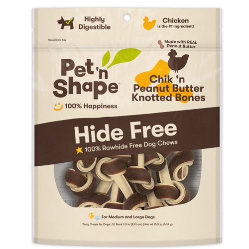 Pet  N Shape Chik n Peanut Butter Knotted Bones Hide-Free Dog Treat 1 Each 10 Count by Pet  n Shape For Sale